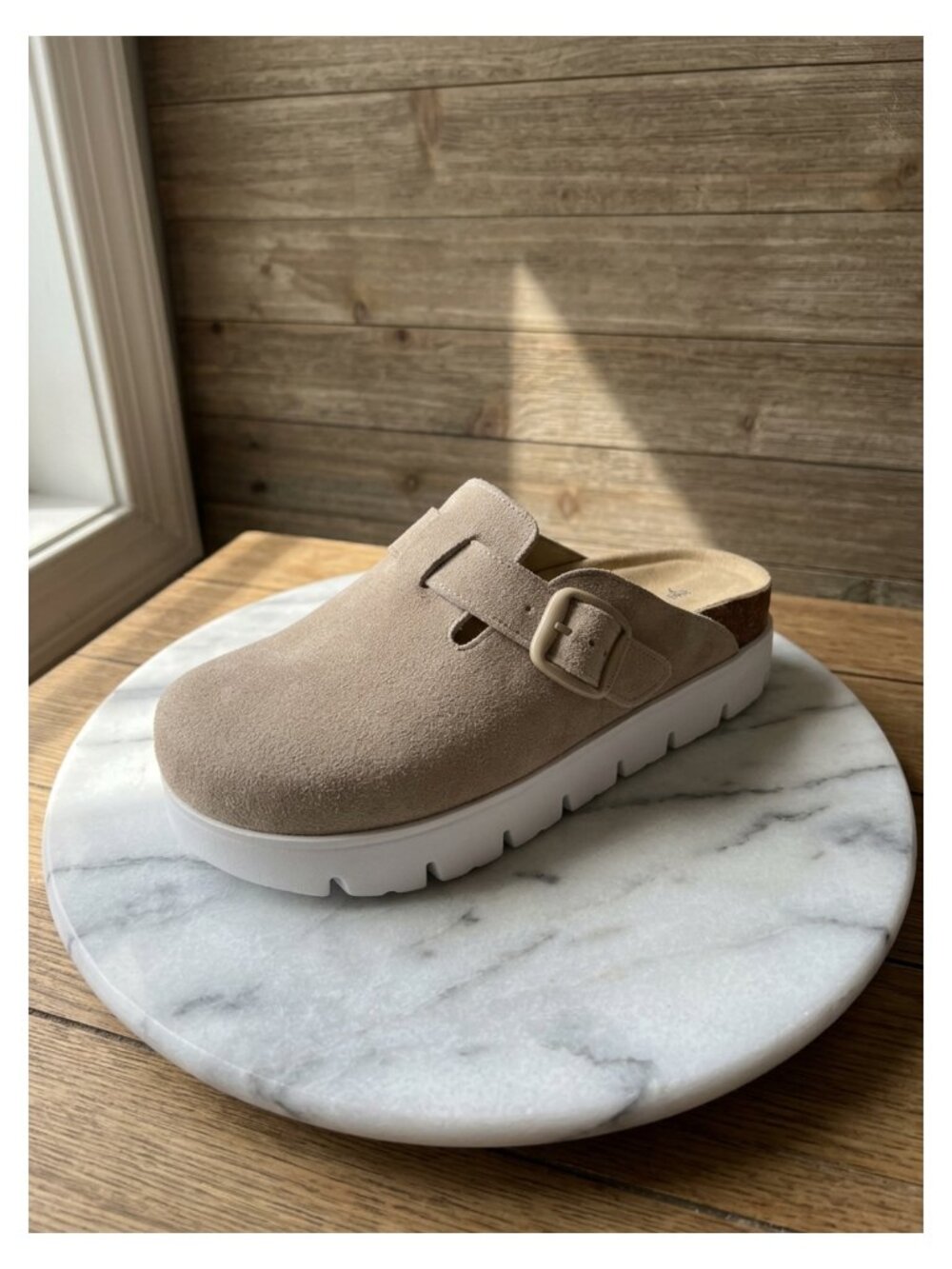 Suede Platform Clogs Chunky Mules Slip On with Arch Support